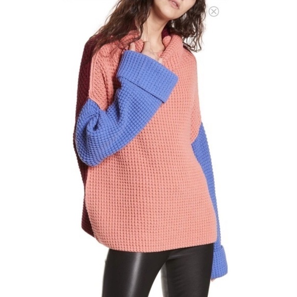 Free People Park City Color block Knit Oversized Chunky Pullover Sweater - Picture 3 of 9